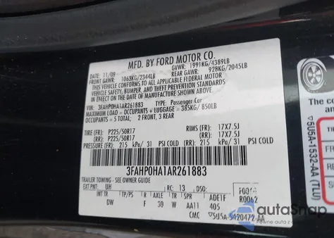 2010 Ford Fusion Se из США, поврежденный, VIN 3FAHP0HA1AR261883
